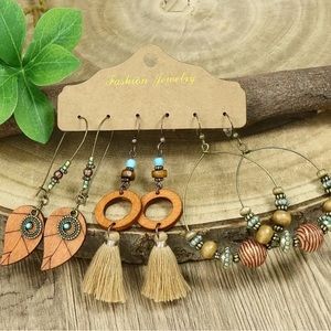 Set of 3 Dangle Earrings Boho Hallowed Out Pendant Tassel Design #earrings